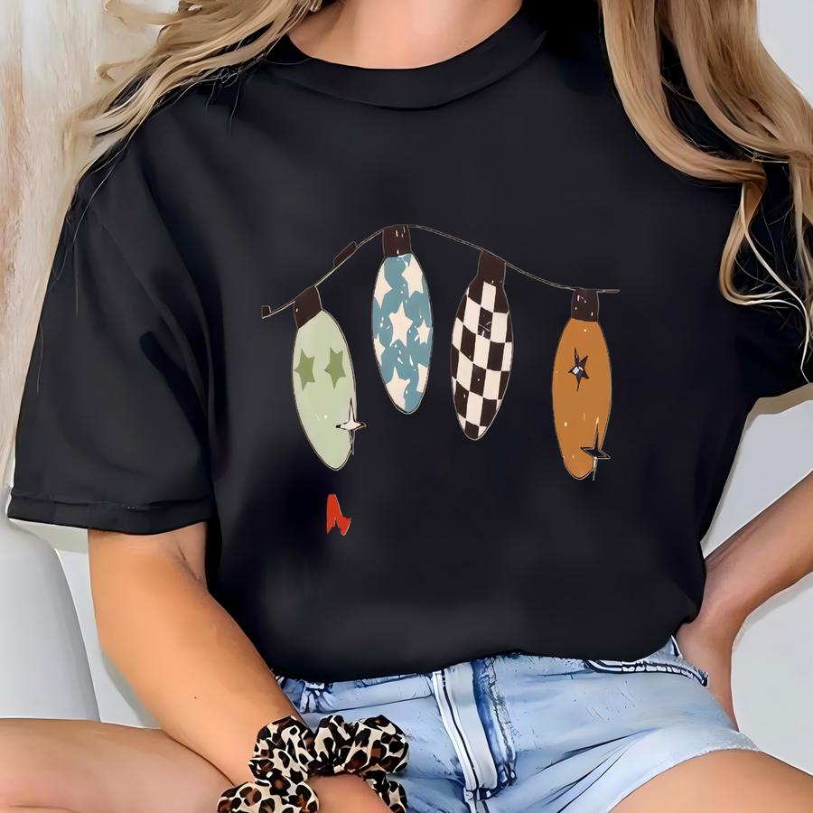 Boys Christmas Shirt, Merry Dude Kids Tee, Cute Boys Christmas Lights Shirt, Checkered Retro Bulbs, Natural Holiday Hoodie For Toddler Boy T-shirt