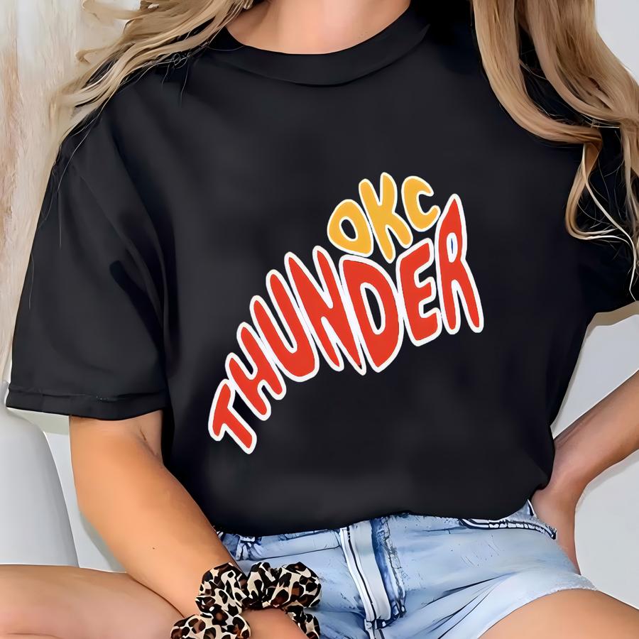 Blue Orange Okc Thunder Sweatshirt For Her, Groovy Oklahoma City Basketball Graphic Sweater, Cute Game Day Apparel, Gift Idea For Fans T-shirt