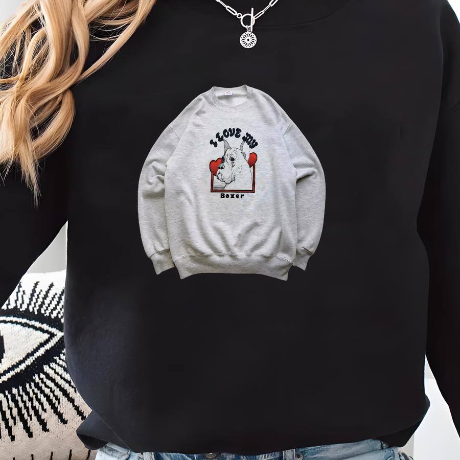 Vintage 90s Dog I Love My Boxer Pet Graphic Crewneck Sweatshirt Sweatshirt
