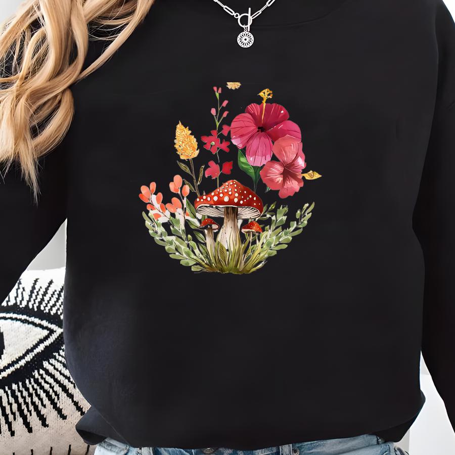 Mushroom Wildflower Shirt, Wild Flower Shirt, Botanical Shirt, Mushroom, Botanical Mushroom Shirt, Botanical Tee, Nature Lover Shirt Sweatshirt