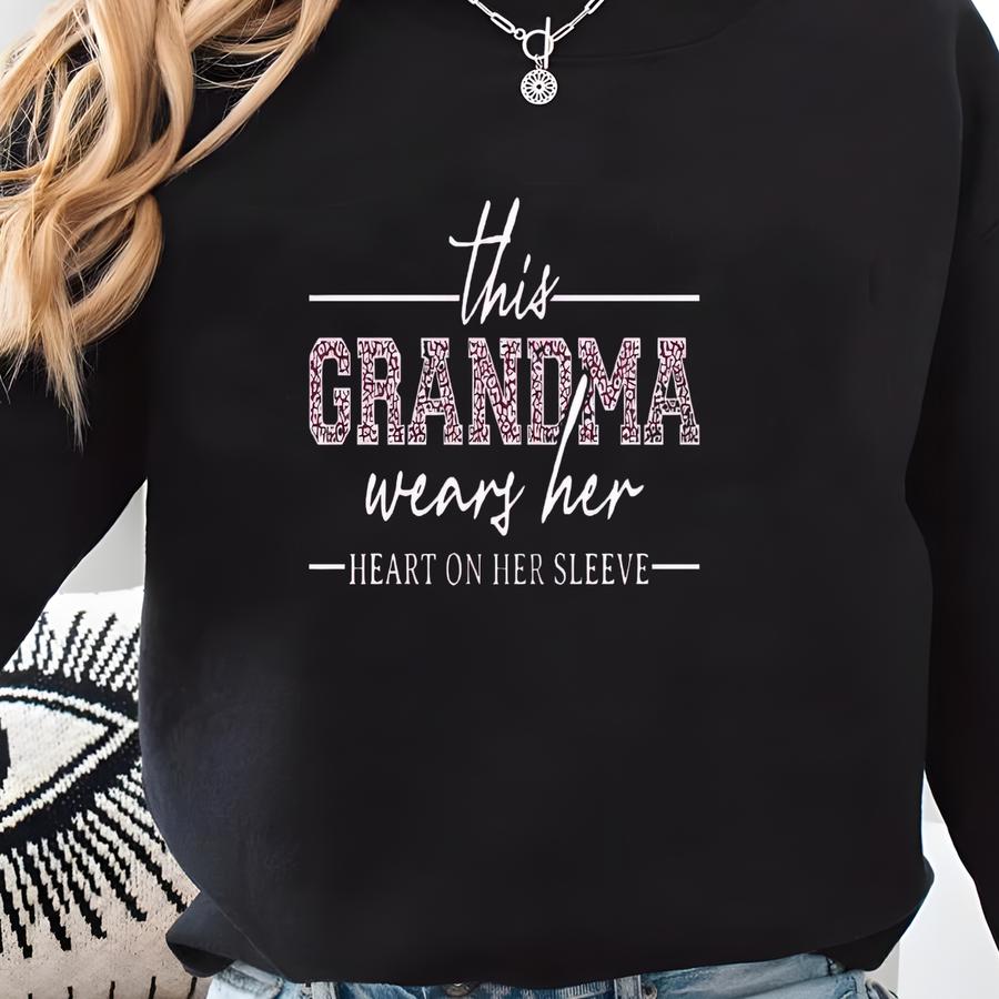 Custom Grandma Sweatshirt, Custom Grandma Gift,this Grandma Wears Her Heart On Her Sve Sweater, Grandma Sweater, With Kids Name On Sve Sweatshirt
