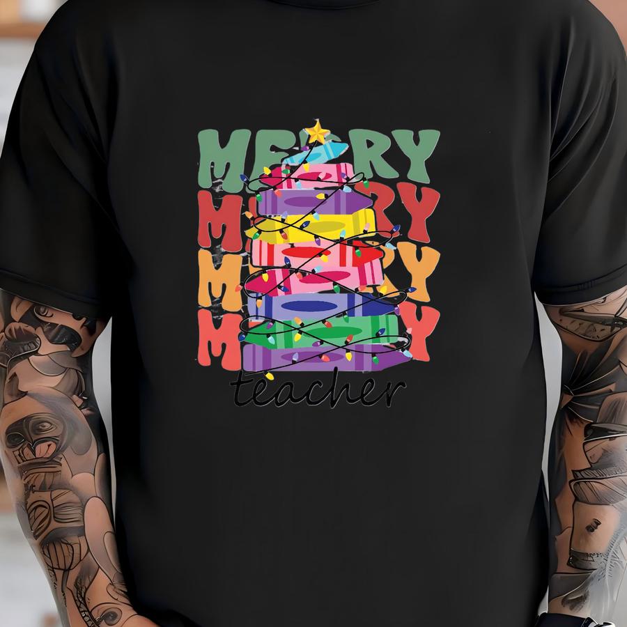 Christmas Teacher Sweatshirt, Xmas Teacher Life Gift Hoodie, Christmas Crayon Tree Sweatshirt, Teaching Sweater,christmas Teacher Team Sweat T-shirt