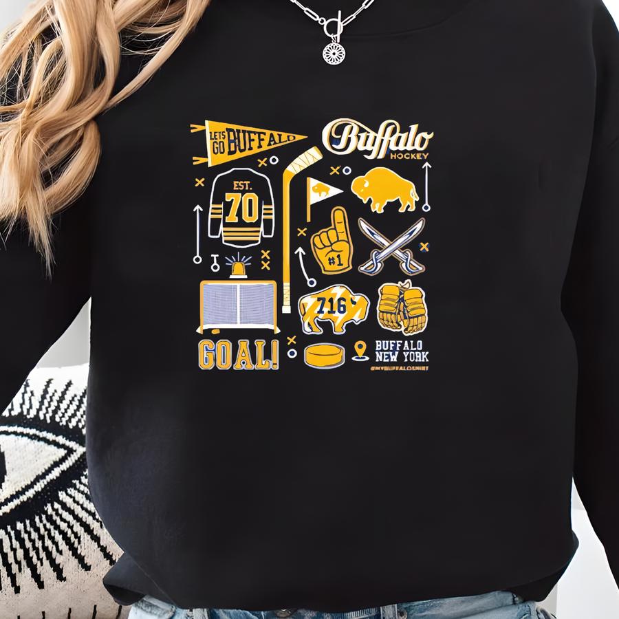 Buffalo Hockey (royal) Art Collage Adult Crewneck | Screen Printed | Premium Pullover Crewneck Sweatshirt Sweatshirt