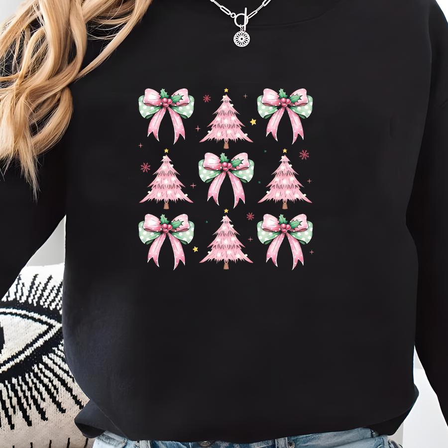 Coquette Bow Christmas Sweatshirt, Christmas Tree Shirt,christmas Sweatshirt,girly Christmas Sweater,coquette Bow Sweater,christmas Tree Bow Sweatshirt