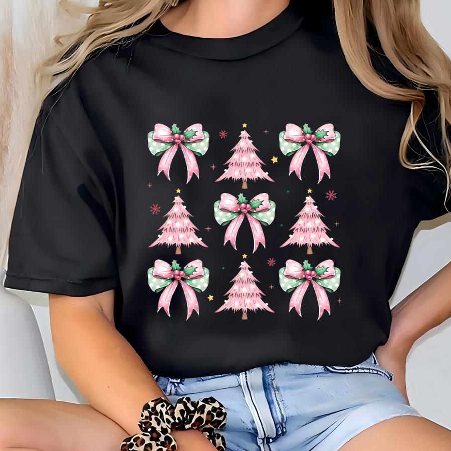 Coquette Bow Christmas Sweatshirt, Christmas Tree Shirt,christmas Sweatshirt,girly Christmas Sweater,coquette Bow Sweater,christmas Tree Bow T-shirt