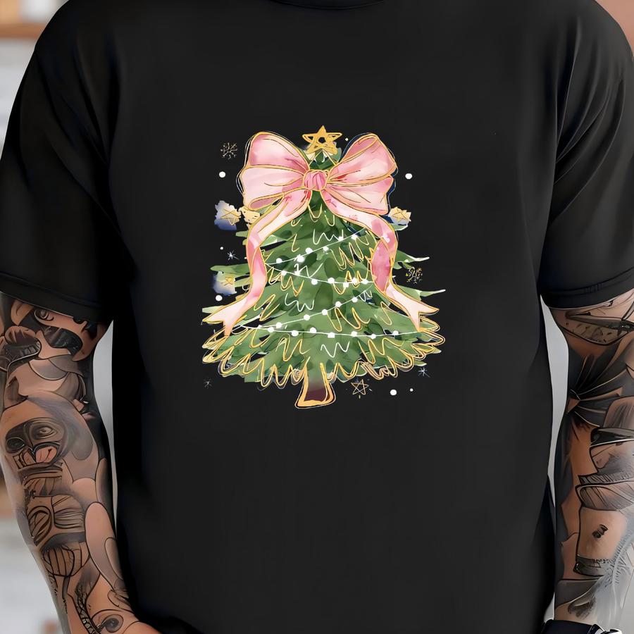 Christmas Tree Bow Hoodie: Coquette Holiday Tee T-shirt