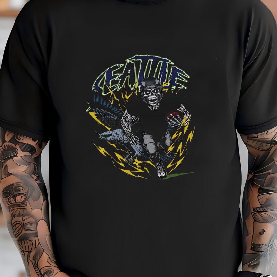 Seattle Football Sweatshirt - Graphic Crewnecks - Skeleton - Gift Shirt - Bootleg Shirt - Vintage - Skeleton Football Crewnecks - Seahawks T-shirt