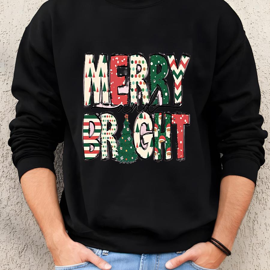 Merry And Bright Christmas Sweatshirt: Family Holiday Apparel Sweatshirt Merry And Bright Christmas Sweatshirt: Family Holiday Apparel Sweatshirt