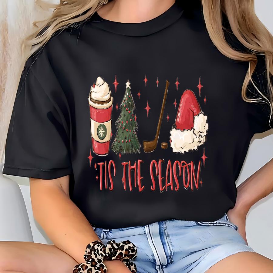 Tis The Season Hockey Shirt, Winter Hockey Sweater, Christmas Sports Tee, Holiday Hockey Apparel, Funny Christmas Gift, Christmas Hockey T-shirt