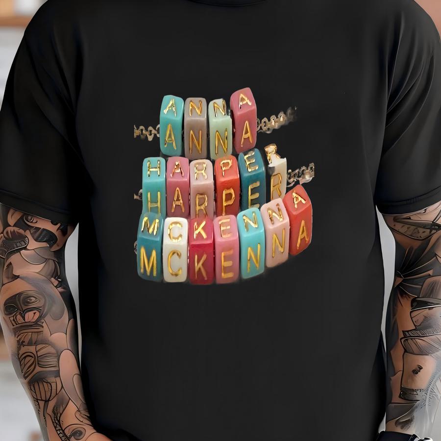 Colorful Beaded Name Necklace Kids Name Necklace Dainty Gold Girls Name Jewelry Custom Personalized Granddaughter Daughter Gift Necklace T-shirt