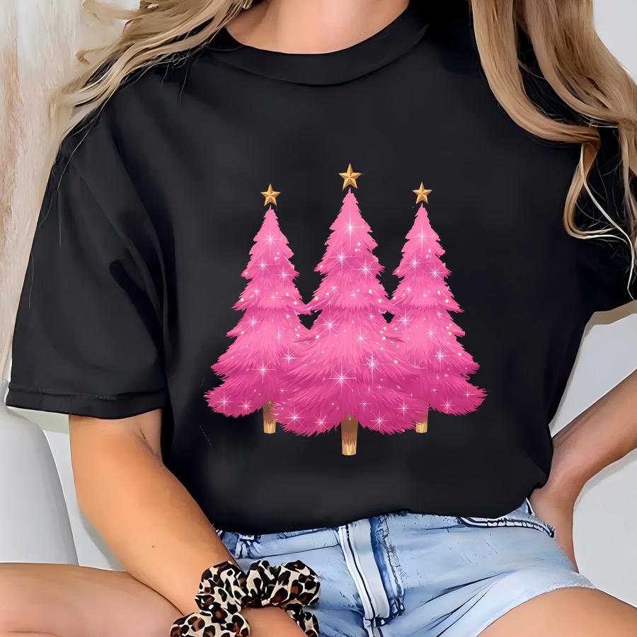 Christmas Pink Trees Shirt,christmas Shirt For Women,christmas Shirt, Cute Christmas Tree Shirt, Holiday Winter Women Shirt,pink Lover Shirt T-shirt