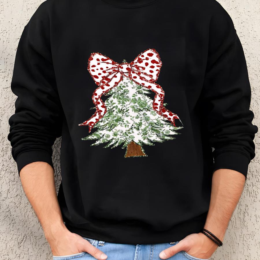 ® Christmas Tree Bow Shirt, Christmas Shirts For Women, Toile Christmas Tree Christmas Coquette Christmas Shirt Sweatshirt