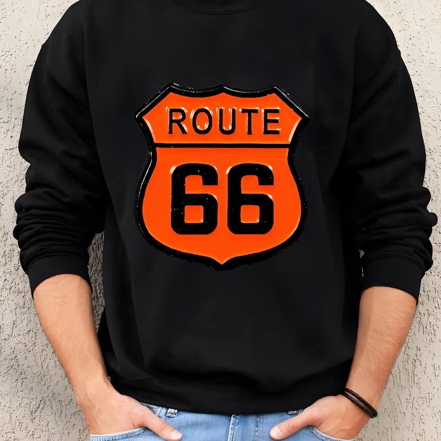 Route 66 Pin - Orange Black Highway Sign Cast Metal Enamel Rubber Backing 7/8 Sweatshirt