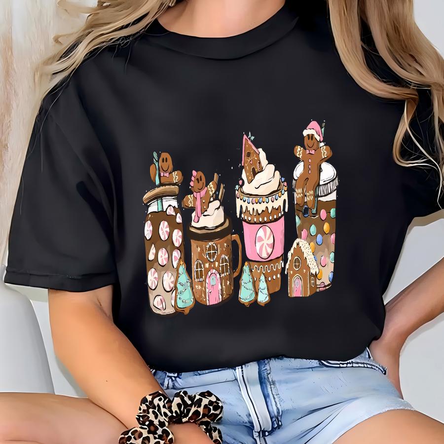 Gingerbread Coffee Christmas Hoodie - Latte Lover Holiday Sweatshirt T-shirt