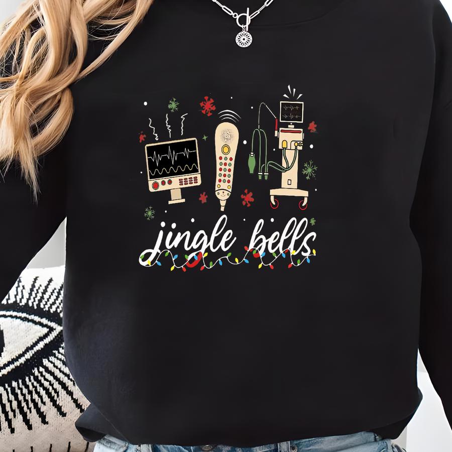 Christmas Nurse Sweatshirt, Jingle Bell Rock, Funny Retro Roc Xmas, Critical Care Tshirt, Holiday Crna T-shirt, Icu Nurse Christmas Shirt Sweatshirt