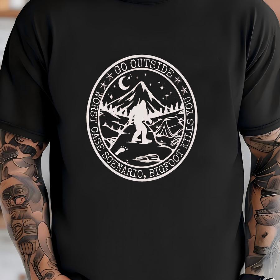 Worst Case Scenario Bigfoot Hoodie Sweatshirt Mountain Themed Shirt Hiking Outdoor Shirts Wilderness Graphic Tee Funny Camping Sweatshirts T-shirt