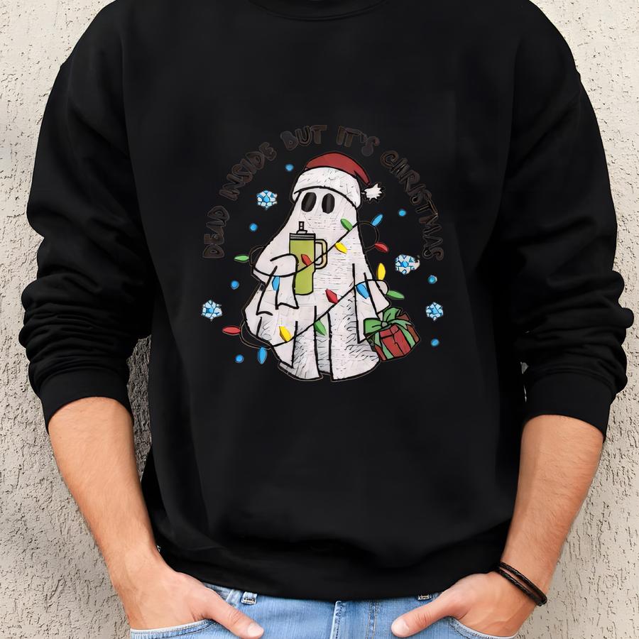 Christmas Sweatshirt, Ghost Shirt, Cute Christmas Ghost Sweatshirt, Christmas Shirt, Dead Inside But It's Christmas Sweatshirt