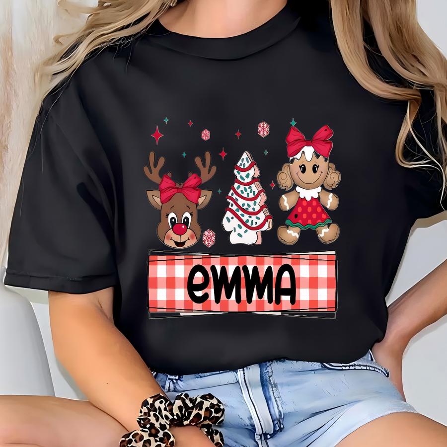 Personalized Girls Christmas Shirt, Girls Reindeer Shirt, Christmas Girl Shirt, Gingerbread Tee, Christmas Tree Cake, Toddler Christmas T-shirt