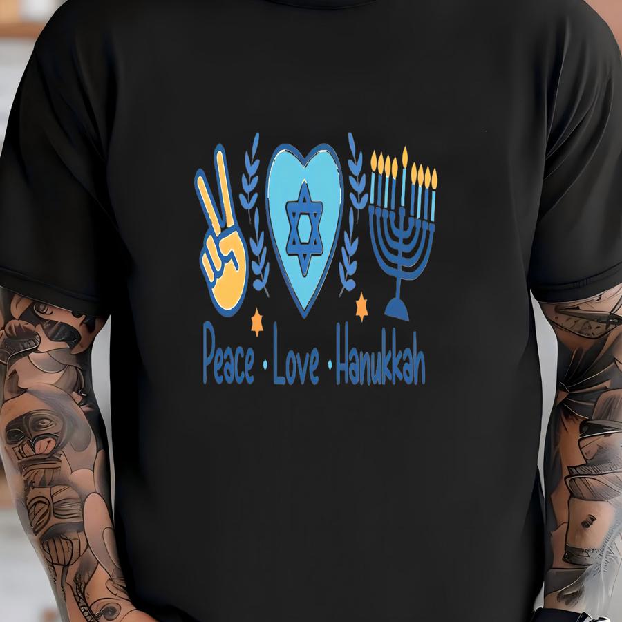 Peace Love Hanukkah Shirt, Family Matching Holiday Gift T Shirt, Jewish Tshirt, Happy Hanukkah Tee For Toddlers Youth And Baby,religious Tee T-shirt