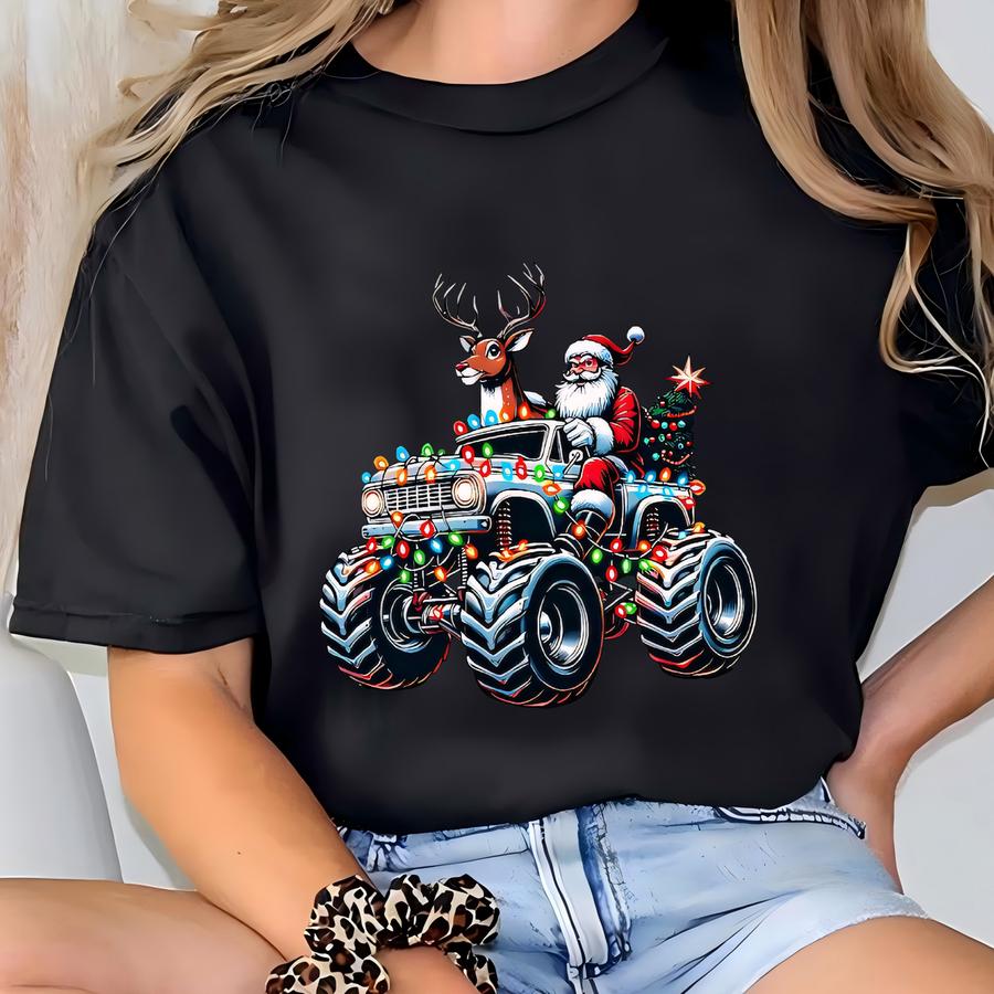 Monster Truck Christmas Shirt, Christmas Santa Shirt, Youth Boys Christmas Shirt, Mens Christmas Shirt, Holiday Gift For Boys,truck Kids Tee T-shirt