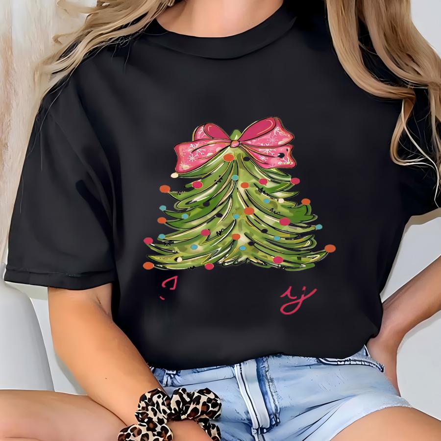 Coquette Christmas Tree Hoodie: Girls Holiday Shirt With Custom Name - Bl2550 T-shirt