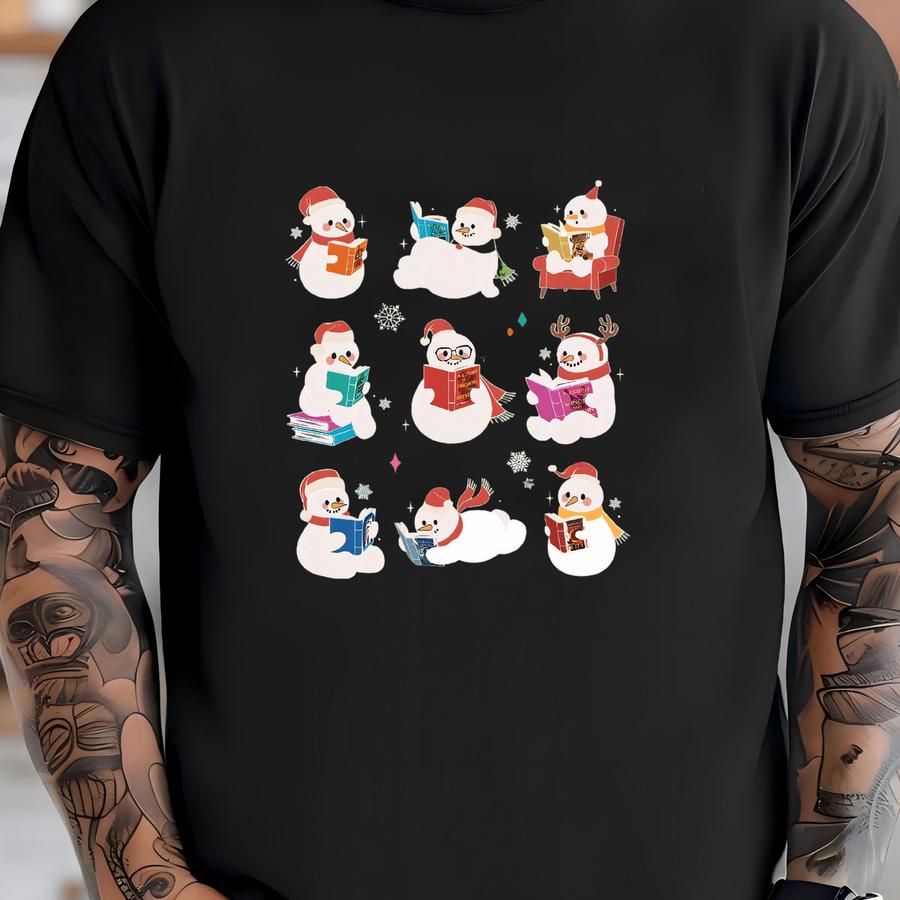 Snowman Reading Book Sweatshirt, Book Lover Gift Hoodie, Christmas Book Sweater, Christmas Book Club Sweatshirts Snowman Bookish Sweatshirt T-shirt