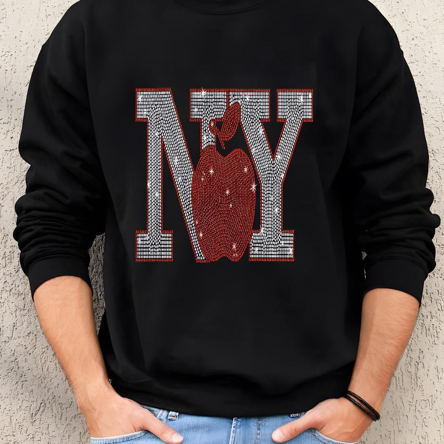 New York Rhinestone Shirt: Nyc Lovers Tee, Big Apple Style Sweatshirt