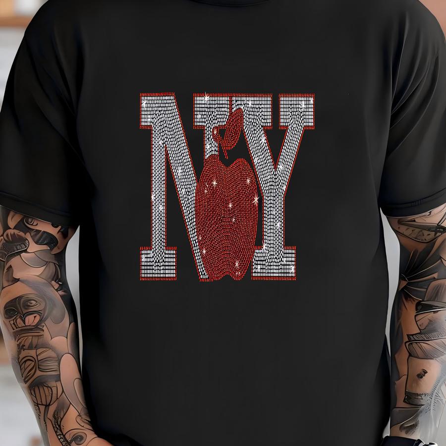 New York Rhinestone Shirt: Nyc Lovers Tee, Big Apple Style T-shirt