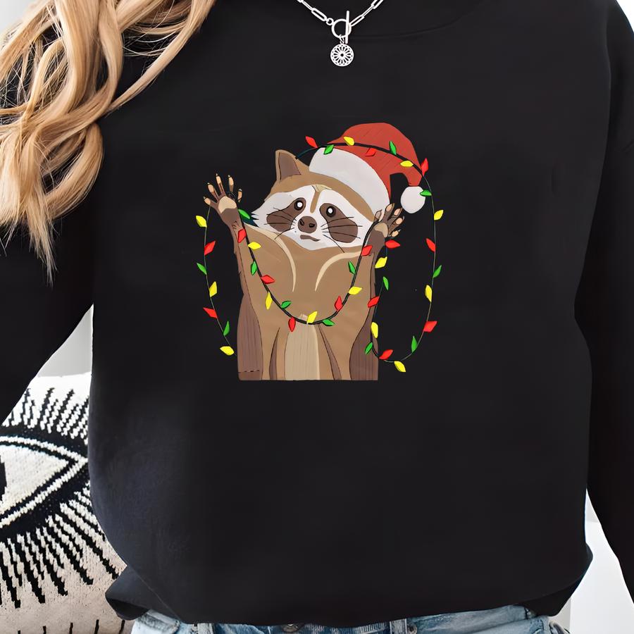 Christmas Racoon Sweatshirt, Funny Christmas Lights Raccoon Sweater, Happy Holiday Christmas Shirt, Christmas Racoon Shirt Sweatshirt