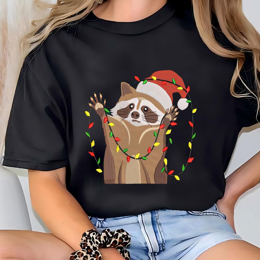 Christmas Racoon Sweatshirt, Funny Christmas Lights Raccoon Sweater, Happy Holiday Christmas Shirt, Christmas Racoon Shirt T-shirt