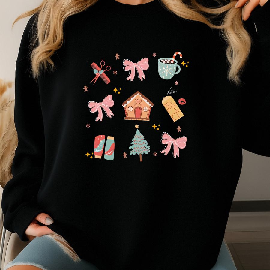 Hairstylist Christmas Shirt, Coquette-style Hairdresser Holiday T-shirt, Xmas Cosmetology Gifts, Beautician Shirt, Salon Gift Sweatshirt