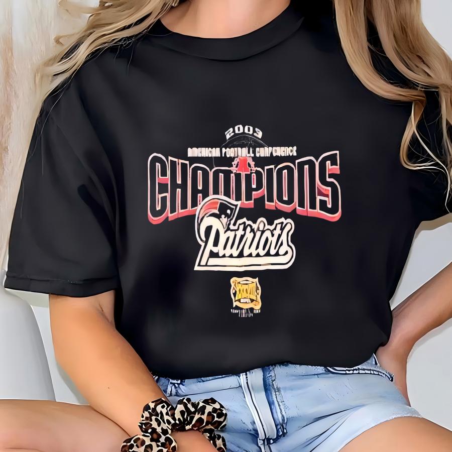 Vintage New England Patriots Long Sve Shirt Made Usa Size Large L Football Afc 2003 Champions Boston Massachusetts Tom Brady 00s T-shirt