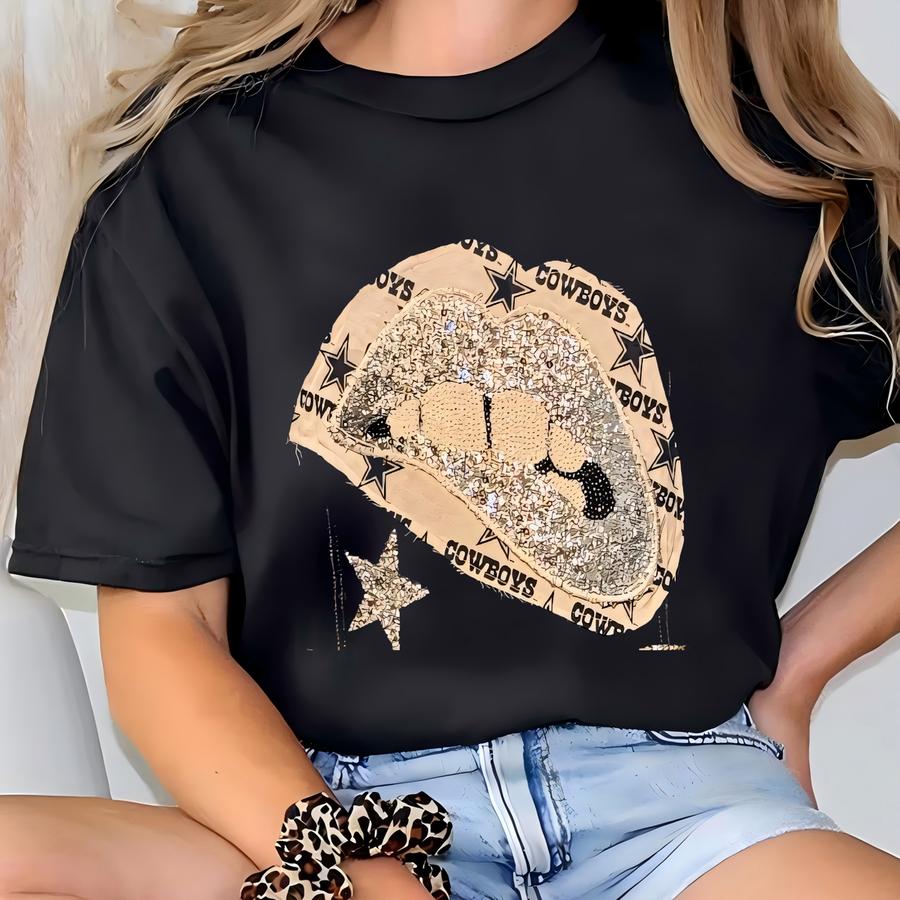 Cowboys Bling Denim Jacket: Custom Rhinestone Fan Apparel T-shirt