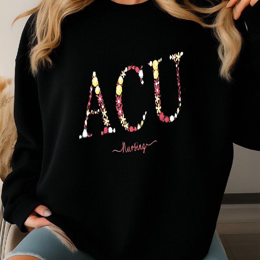 Acu College Floral Letter Sweatshirt, Custom Alumni Crewneck Sweatshirt, University Sweatshirt, Graduation Gift Sweatshirt