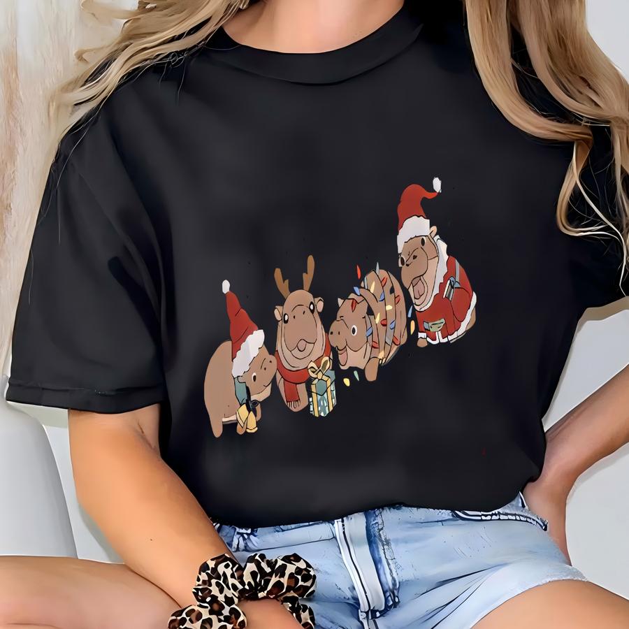Baby Pygmy Hippo Christmas Sweatshirt, Funny Moo Deng Shirt, Moo Deng Christmas Shirt, Cute Animals Christmas Shirt, Hippo Shirt T-shirt