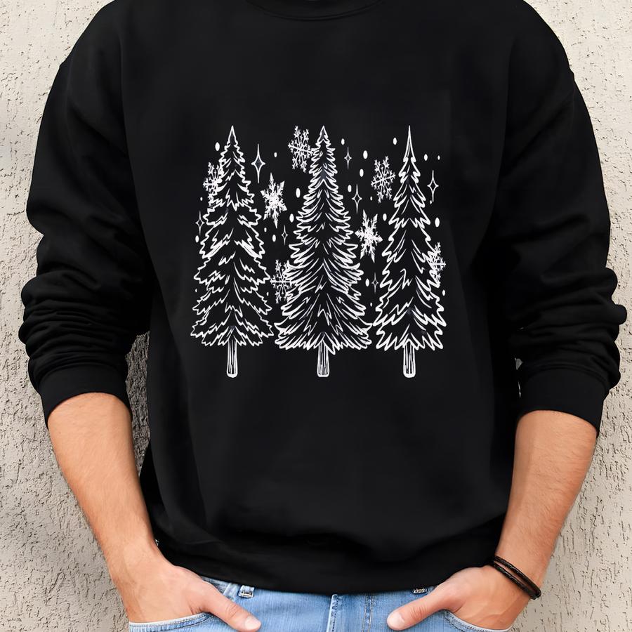 Snow Trees With Sve Sweatshirt, Women Winter Sweatshirt, Christmas Trees Sweater,xmas Sweatshirt,holiday Hoodies,winter Season Sweatshirt Sweatshirt