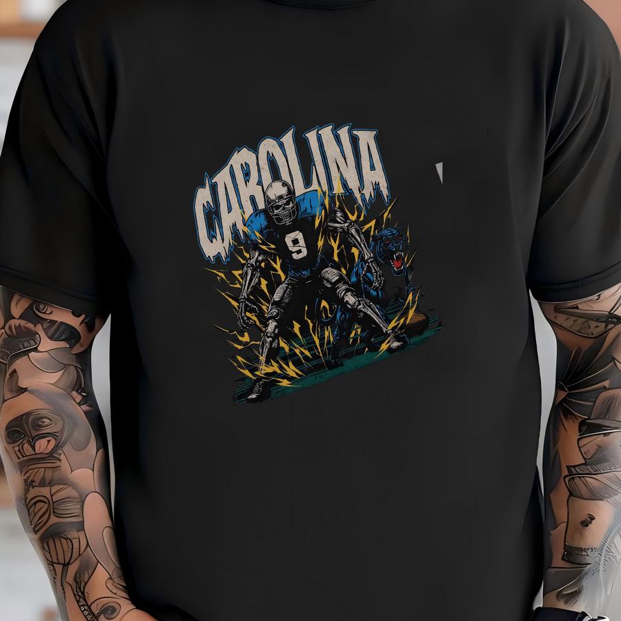 Carolina Football Shirt - Graphic Tees - Skeleton Shirt - Merch Tee - Gift Shirt - Bootleg Shirt - Skeleton Football Shirt - Panthers T-shirt