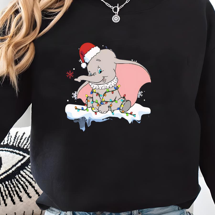 Dumbo Christmas Light Shirt, Cute Dumbo Flying Elephant Christmas Party Tee, Land Tee, Xmas Party Tee, Gift For All Sweatshirt