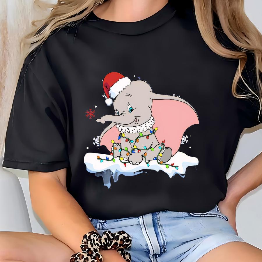 Dumbo Christmas Light Shirt, Cute Dumbo Flying Elephant Christmas Party Tee, Land Tee, Xmas Party Tee, Gift For All T-shirt