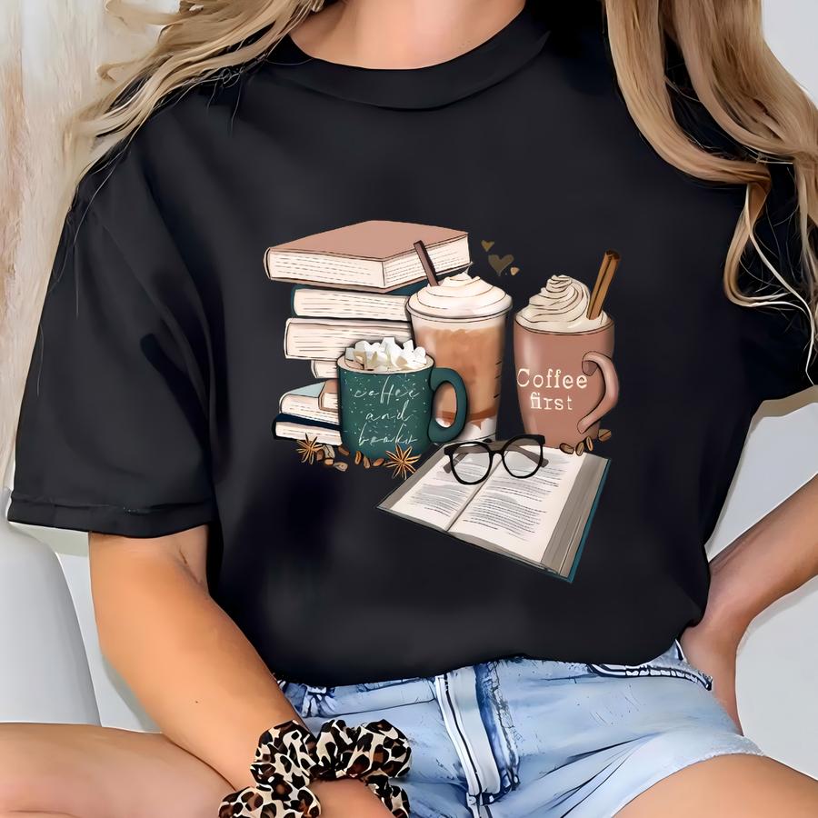 Books Lover Coffee Sweatshirt, Book Lover Gift, Coffee Lover Shirt, Reading Coffee Hoodie, Librarian Gift Shirt, Reading Lover Crewneck T-shirt
