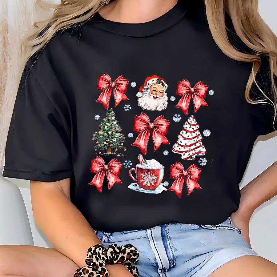 Christmas Coquette Bow Sweatshirt: Retro Holiday Crewneck T-shirt