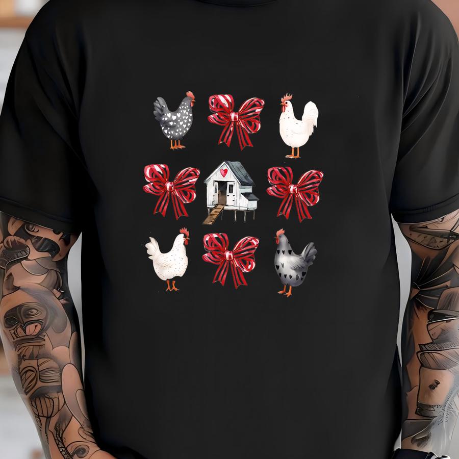 Valentine Chicken Coquette Bows Sweatshirt: Country Life Gift T-shirt