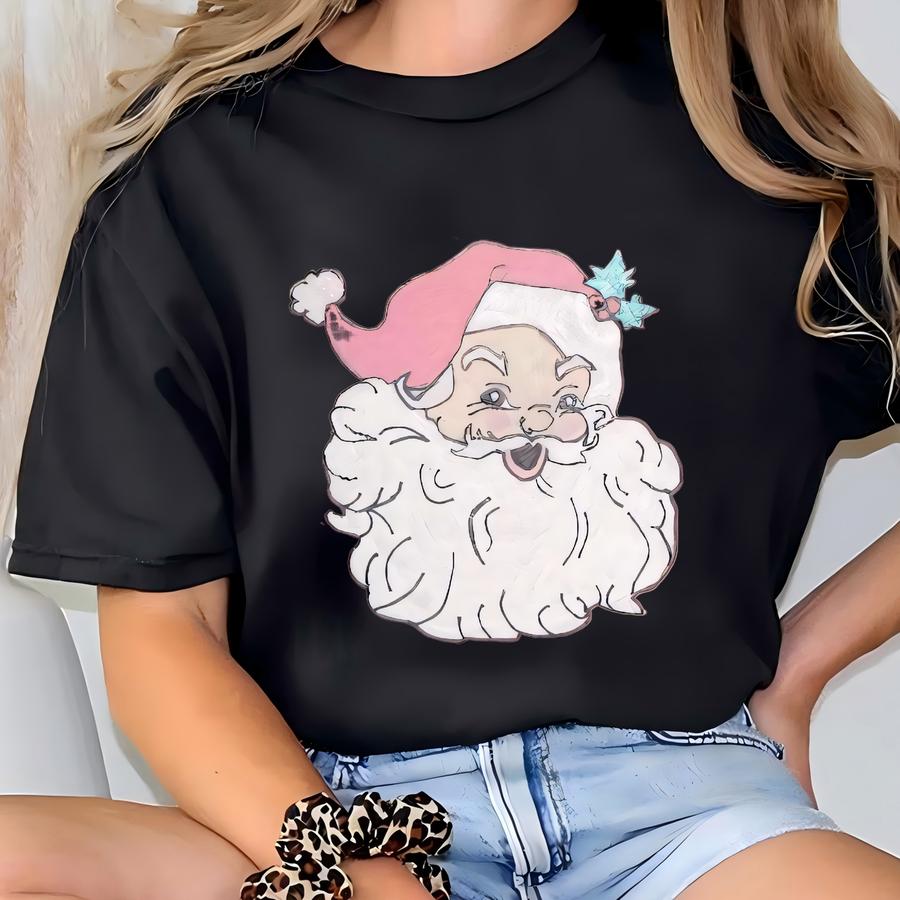 Hand Painted Pink Santa Christmas Ornament, Vintage Decoration T-shirt