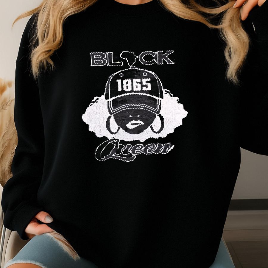 Rhinestone Black Queen V-neck Shirt, Women Empowerment, Black Girl Magic, Strong Women, Black Woman, Afro Woman, Black Girl Rhinestone Top Sweatshirt
