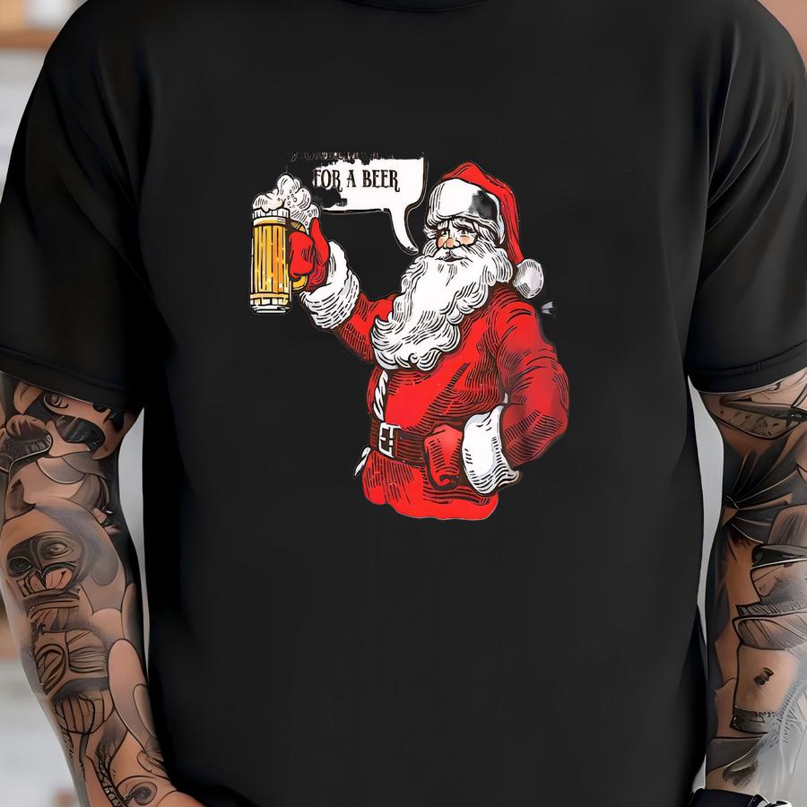 Funny Christmas Beer Santa Hoodie, Holiday Gift For Husband Or Boyfriend, Most Wonderful Time For A Beer Tee, Men's Xmas Drinking Shirt T-shirt