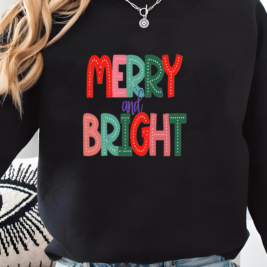 Merry And Bright Sweatshirt, Cozy Sweatshirt, Family Christmas Sweatshirt, Christmas Sweatshirt, Christmas Sweatshirts For Women, Merry Gift Sweatshirt
