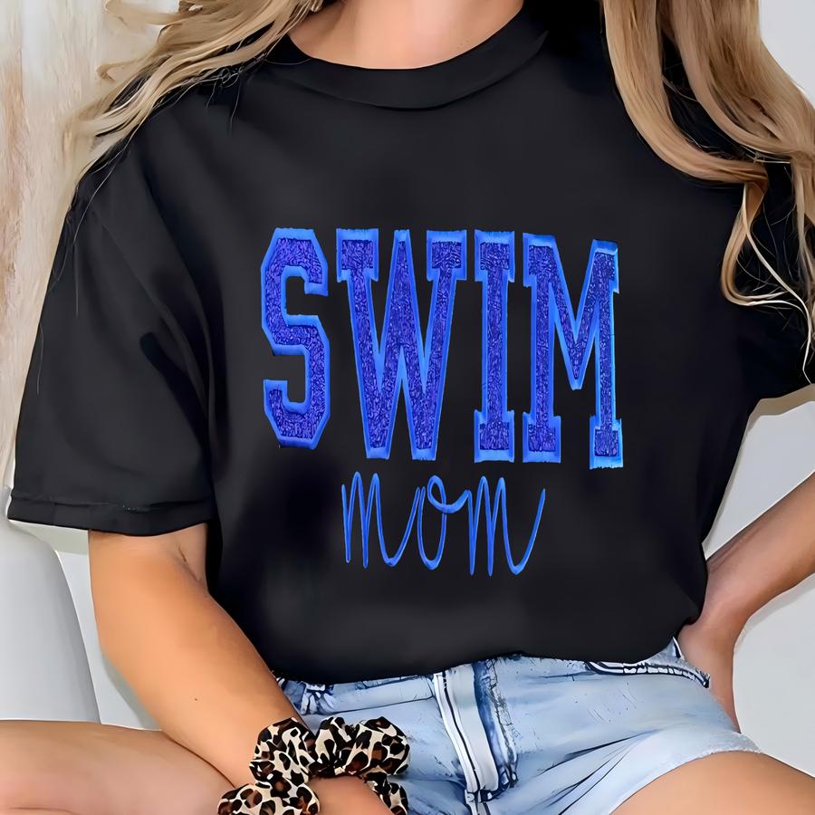 Personalized Swim Mom Sweatshirt | Custom Team Crewneck | Swim Mom Bow Shirt | With Kids Name On Sve | Swim Applique Crew T-shirt