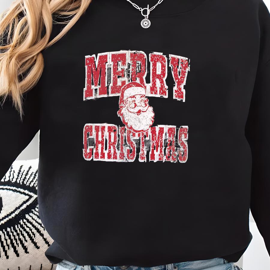 Distressed Santa Sweatshirt: Merry Christmas Holiday Sweater Sweatshirt