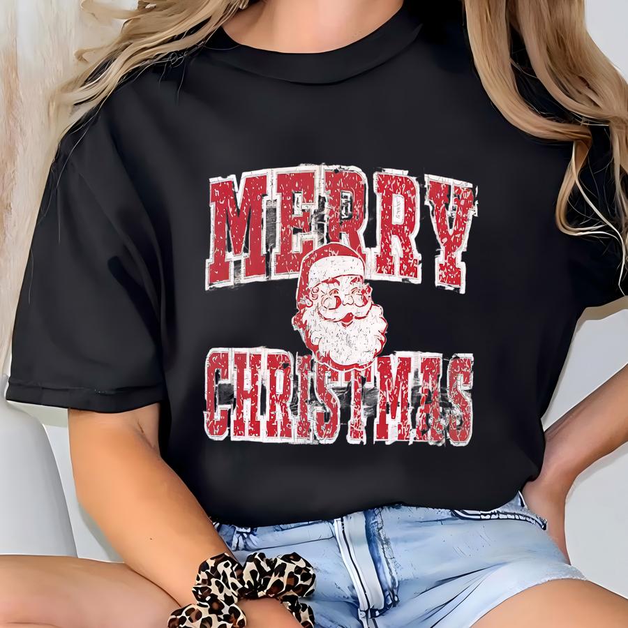 Distressed Santa Sweatshirt: Merry Christmas Holiday Sweater T-shirt