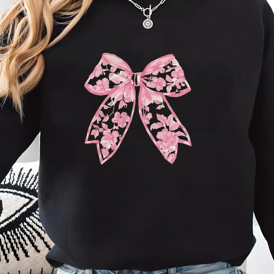 Floral Bow Romper Sweatshirt, Baby Girl Outfit, Pink Lace Bow Baby Romper, Toddler Party Clothes, Baby Shower Gift, Elegant Baby Clothing Sweatshirt